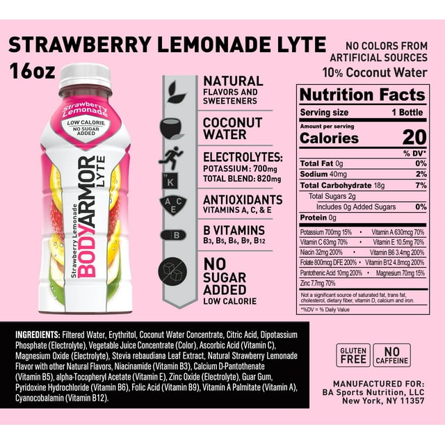 BodyArmor Lyte-  Strawberry Lemonade 16 fl oz (case of 12)