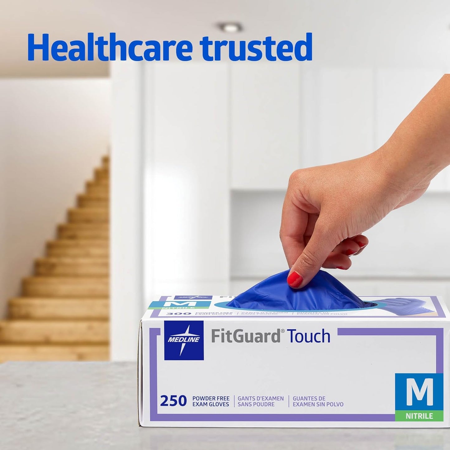 Medline FitGuard Powder-Free Nitrile Dark Blue Exam Gloves, All Sizes (10 boxes, 2500 gloves)